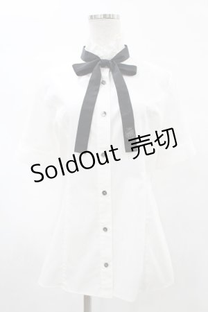 画像: MIHO MATSUDA / フリルスタンドカラー半袖ブラウス  白 H-25-05-28-1040-GO-BL-KB-ZH