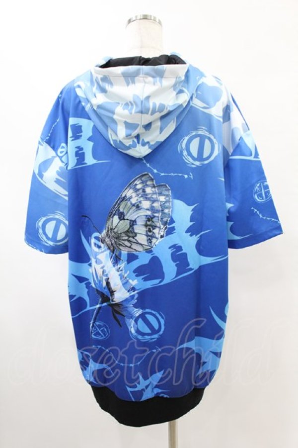 画像2: NieR Clothing / 総柄ZIP半袖パーカー  青 H-25-05-28-1049-PU-TO-KB-ZH (2)