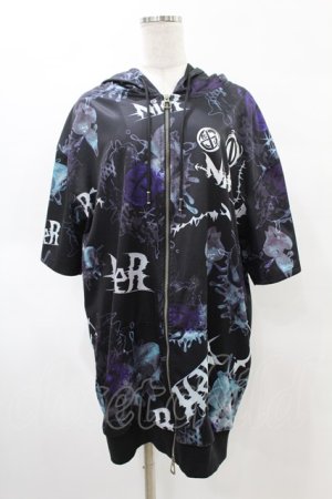 画像: NieR Clothing / 総柄ZIP半袖パーカー  黒×紫 H-25-05-28-1053-PU-TO-KB-ZH