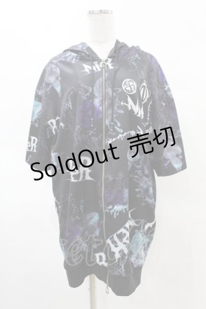 画像: NieR Clothing / 総柄ZIP半袖パーカー  黒×紫 H-25-05-28-1053-PU-TO-KB-ZH