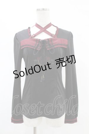 画像: Ozz oneste / 薔薇プリントホルターカットソー  黒×赤 H-25-05-28-1009-OO-TO-KB-ZH