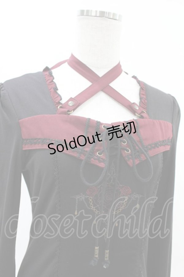 画像4: Ozz oneste / 薔薇プリントホルターカットソー  黒×赤 H-25-05-28-1009-OO-TO-KB-ZH (4)