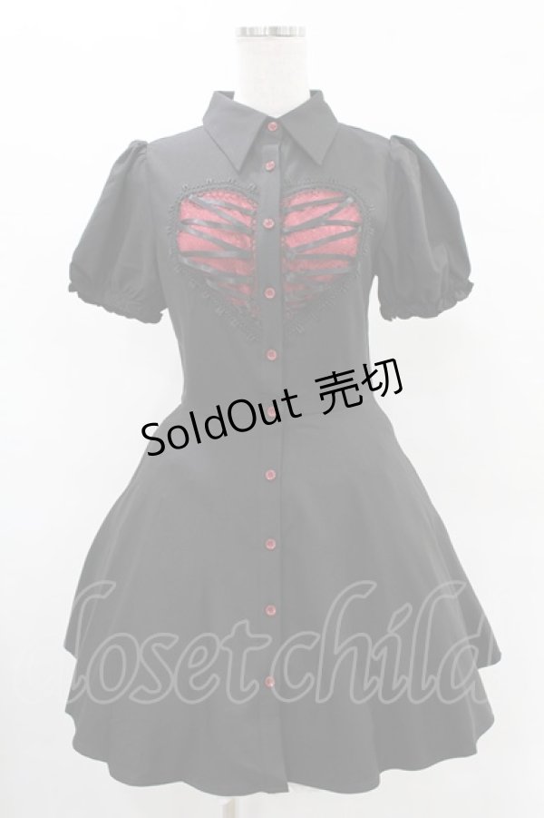 画像1: DARK IN LOVE / Gothic rope red heart buttonワンピース S ブラック H-25-05-28-1022-PU-OP-KB-ZH (1)