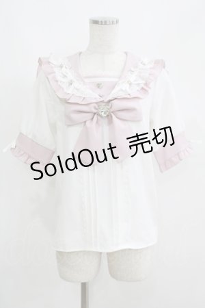 画像: Dear My Love / ハートリボンたっぷりフリルセーラーブラウス M オフ/ピンク H-25-05-28-063-EL-BL-NS-ZH