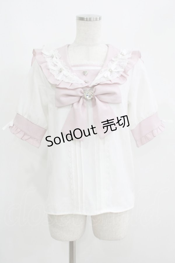 画像1: Dear My Love / ハートリボンたっぷりフリルセーラーブラウス M オフ/ピンク H-25-05-28-063-EL-BL-NS-ZH (1)