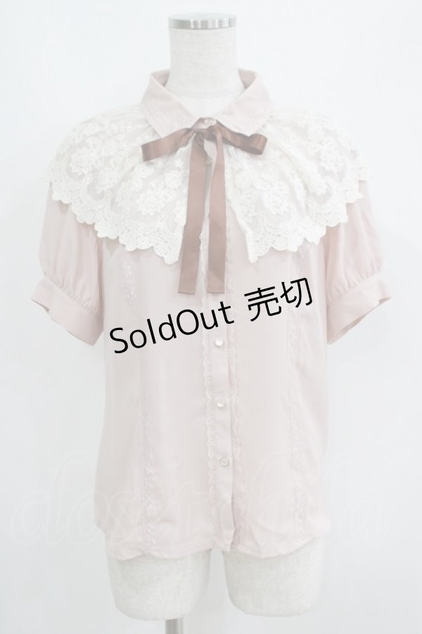画像1: axes femme / レースケープリボン付半袖ブラウス M ピンク H-25-05-29-056-AX-BL-NS-ZH (1)