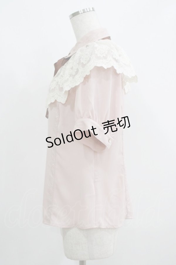 画像2: axes femme / レースケープリボン付半袖ブラウス M ピンク H-25-05-29-056-AX-BL-NS-ZH (2)