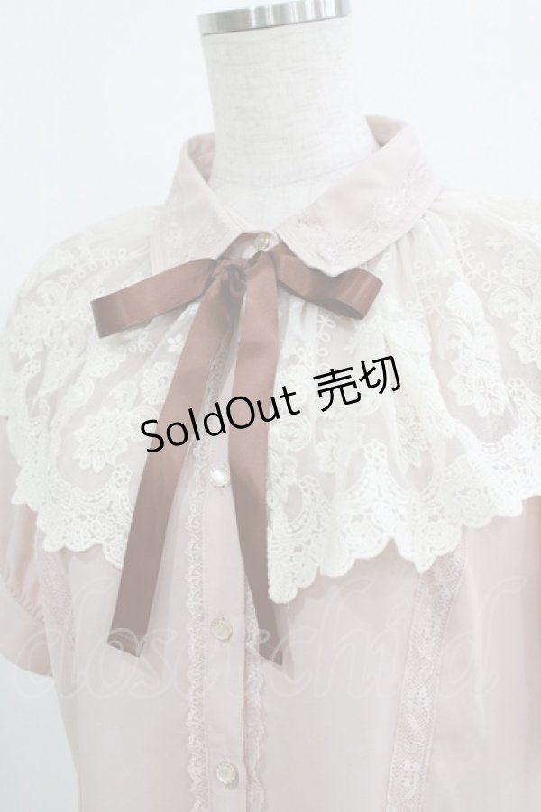 画像4: axes femme / レースケープリボン付半袖ブラウス M ピンク H-25-05-29-056-AX-BL-NS-ZH (4)