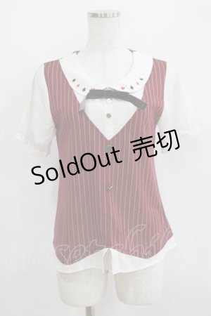 画像: axes femme / トランプ刺繍ストライプトップス M ワイン H-25-05-29-057-AX-TO-NS-ZH