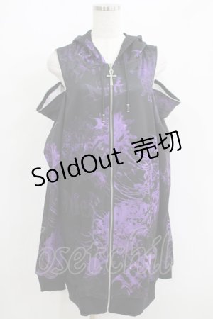 画像: NieR Clothing / 総柄オフショルZIPパーカー  黒 H-25-06-01-034-PU-TO-KB-ZH