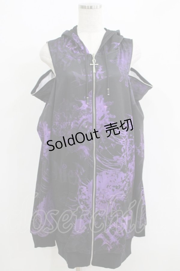 画像1: NieR Clothing / 総柄オフショルZIPパーカー  黒 H-25-06-01-034-PU-TO-KB-ZH (1)