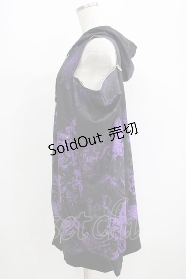 画像2: NieR Clothing / 総柄オフショルZIPパーカー  黒 H-25-06-01-034-PU-TO-KB-ZH (2)