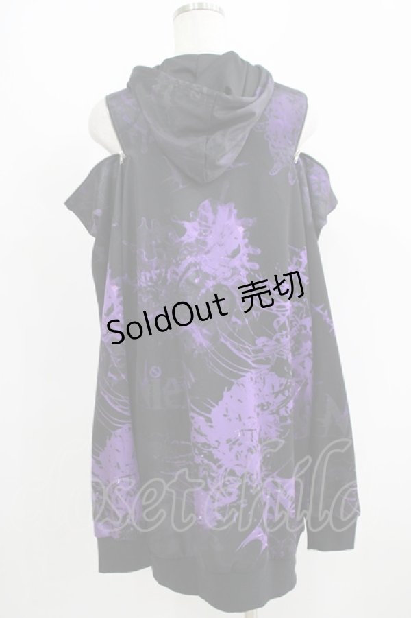 画像3: NieR Clothing / 総柄オフショルZIPパーカー  黒 H-25-06-01-034-PU-TO-KB-ZH (3)