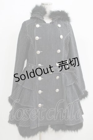 画像: ALGONQUINS / ネコミミストライプコート  黒 H-25-06-01-015-AL-CO-KB-ZT-C054