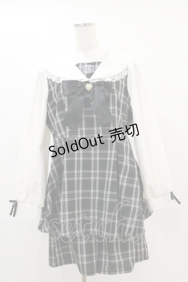 画像1: majoretty / チェックセーラーリボンセットアップ 2L ブラック H-25-06-03-057-LO-OP-NS-ZH (1)