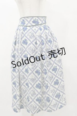 画像: an another angelus / ヴィンテージローズタイツ柄タックスカート Free IVORY×BL H-25-06-03-070-CA-SK-NS-ZH