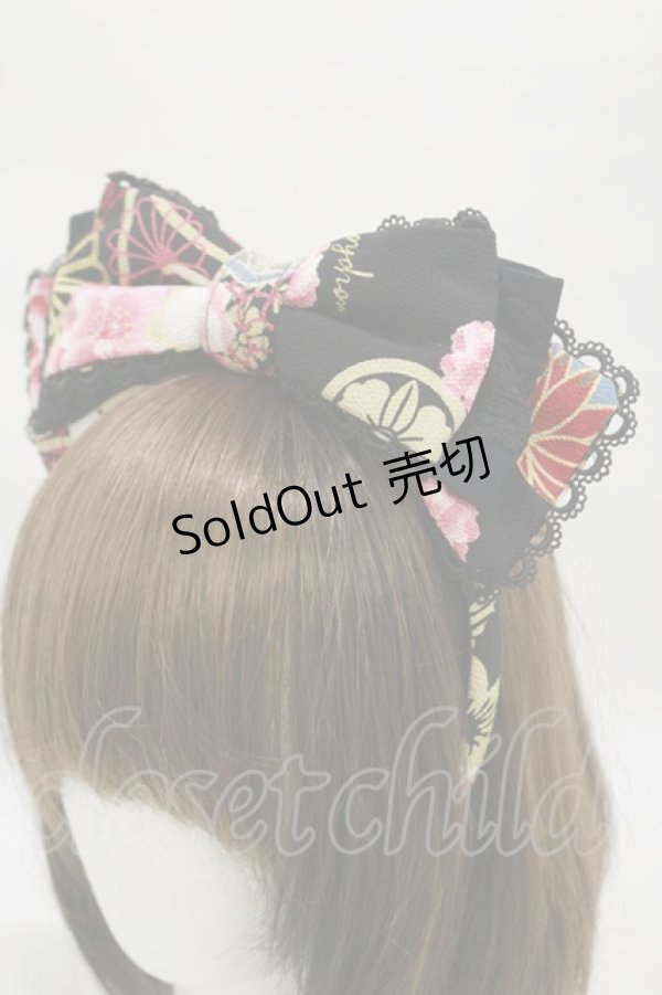 画像1: metamorphose / 花鳥風月〜乙女のはなごろも〜リボンカチューシャ  黒紅 H-25-06-03-013-ME-AC-NS-ZH (1)