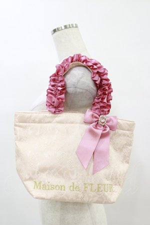 画像: Maison de FLEUR / ラメリボンレースフリルハンドルトートバッグ  ピンク H-25-06-03-023-LO-BG-NS-ZH