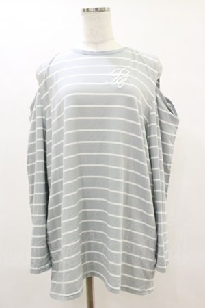 画像: axes femme POETIQUE / 刺繍オフショルロンＴ M サックス H-25-06-03-044-AX-TS-NS-ZH