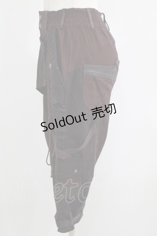 画像2: Ozz Croce / ベルト付きアシメパンツ  茶 H-25-06-04-026-OO-PA-KB-ZH (2)