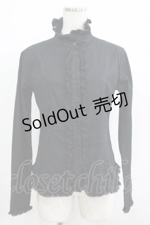 画像: PUTUMAYO / バラリボン付スタンドカラーブラウス  黒 H-25-06-04-033-PT-BL-KB-ZH