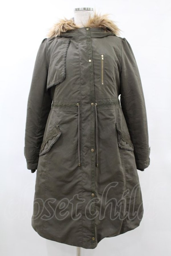 画像1: axes femme / ファーフードコート M カーキ H-25-06-04-1061-AX-CO-NS-ZT-C009 (1)