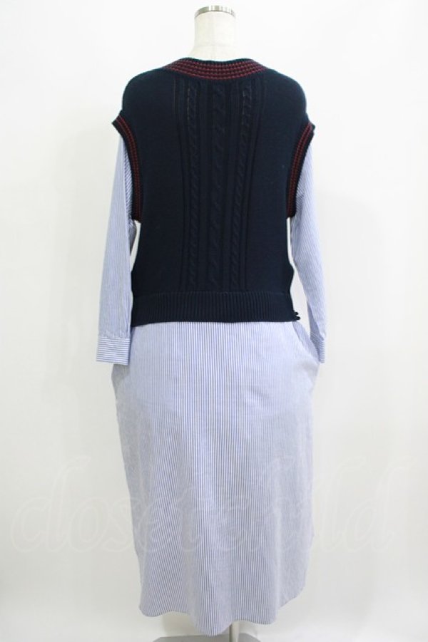 画像3: Jane Marple Dans Le Salon / Tilden vest and stripe trompe-l'oeil dress  ネイビー×ブルー H-25-06-04-001-JM-OP-KB-ZH (3)
