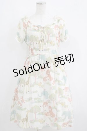 画像: Jane Marple / Zooプリントのシャーリングワンピース  オフホワイト H-25-06-04-008-JM-OP-KB-ZH