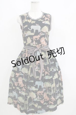画像: Jane Marple / Zooプリントのジャンパースカート  ブラック H-25-06-04-009-JM-OP-KB-ZH