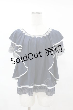 画像: axes femme / シェル刺繍フレア袖プルオーバー M ネイビー H-25-06-05-1057-AX-TO-NS-ZH