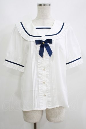 画像: Amavel / Dreaming Ribbonフリルセーラーブラウス Free オフ/ネイビー H-25-06-05-056-CA-BL-NS-ZH