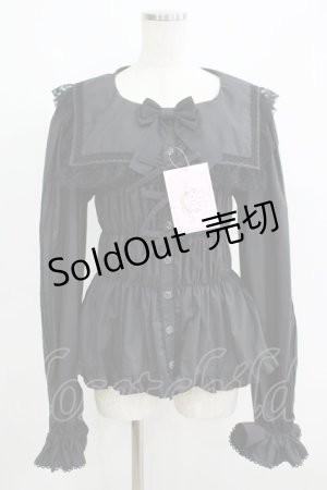 画像: metamorphose / 【プラスサイズ】スクエアセーラーカラーシャーリングブラウス プラスサイズ ブラック H-25-06-06-042-ME-BL-NS-ZH