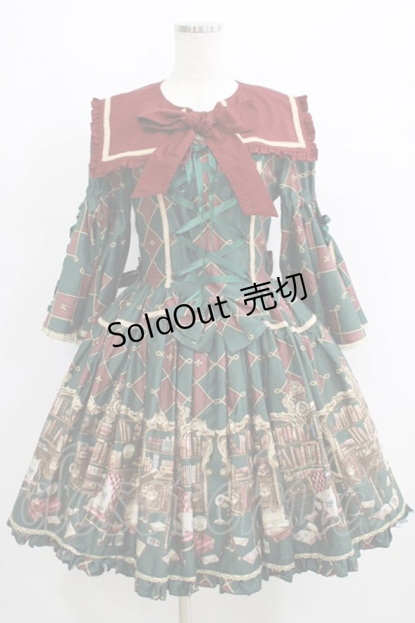 画像1: metamorphose / 主の書斎襟付きワンピース Free グリーン H-25-06-06-005-ME-OP-NS-ZH (1)