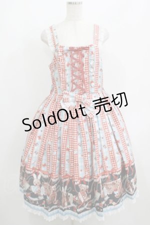 画像: metamorphose / 【プラスサイズ】Happy Sewing Time フリルジャンパースカート+ヘッドドレスセット プラスサイズ サックス/赤 H-25-06-06-015-ME-OP-NS-ZH