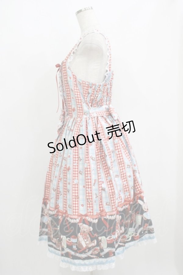 画像2: metamorphose / 【プラスサイズ】Happy Sewing Time フリルジャンパースカート+ヘッドドレスセット プラスサイズ サックス/赤 H-25-06-06-015-ME-OP-NS-ZH (2)