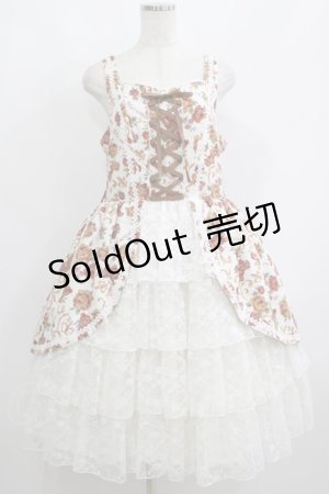 画像: metamorphose / 【プラスサイズ】ゴブラン風くまちゃんレースアップフリルジャンパースカート プラスサイズ オフ白 H-25-06-06-016-ME-OP-NS-ZH