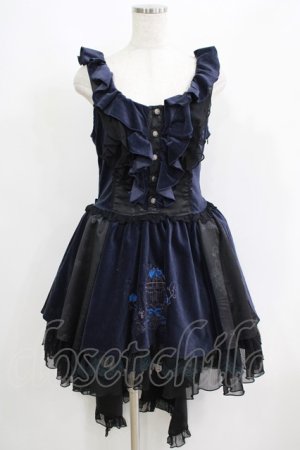 画像: FRILL / 鳥かご刺繍フリルジャンパースカート  ネイビー×ブラック H-25-06-07-028-HN-OP-KB-ZT081