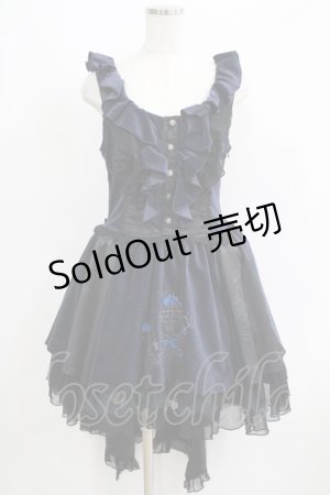 画像: FRILL / 鳥かご刺繍フリルジャンパースカート  ネイビー×ブラック H-25-10-20-017-HN-OP-KB-ZH