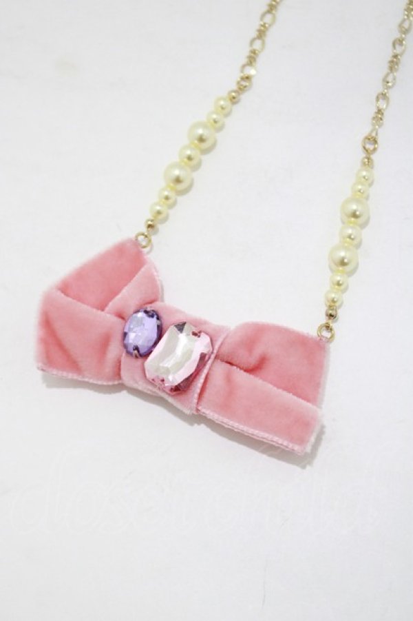 画像1: Leur Getter / ビジューリボンネックレス  ピンク H-25-10-03-1035-LU-AC-KB-ZH (1)