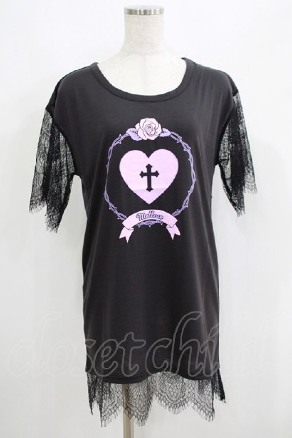 画像1: HELL CAT PUNKS / レース切り替えTシャツワンピ F 黒 H-25-06-08-029-PU-OP-KB-ZH (1)