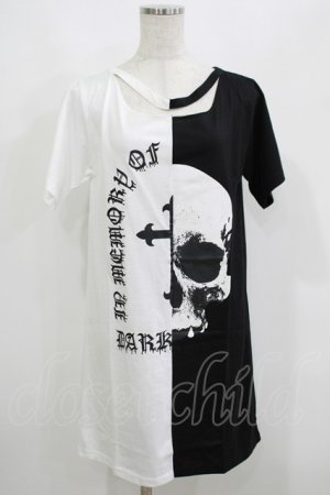 画像: HELL CAT PUNKS / バイカラーロングTシャツSKULL F 黒×白 H-25-06-08-045-PU-TO-KB-ZH
