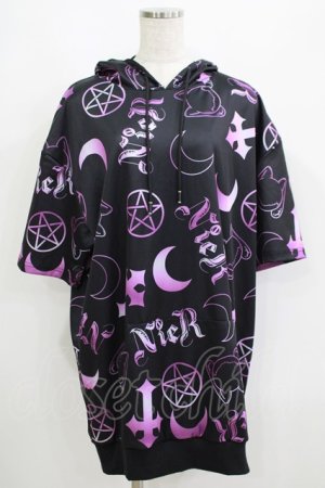 画像: NieR Clothing / 半袖プルパーカー F 黒×紫 H-25-06-09-1051-PU-TO-KB-ZH