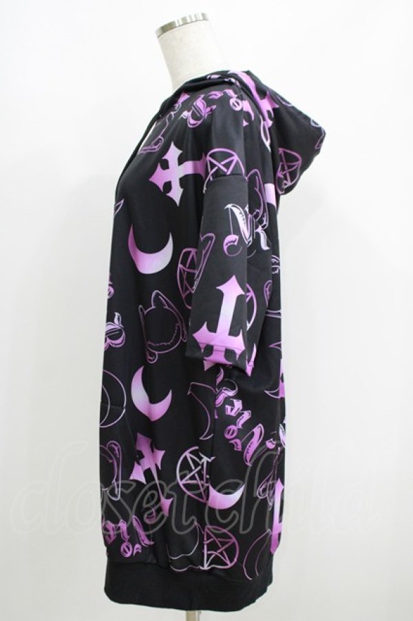 画像2: NieR Clothing / 半袖プルパーカー F 黒×紫 H-25-06-09-1051-PU-TO-KB-ZH (2)