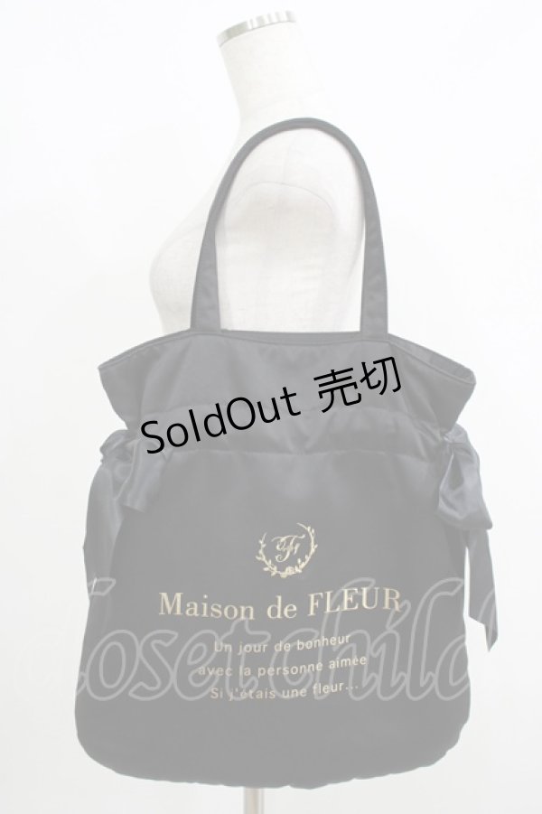 画像1: Maison de FLEUR / ダブルリボントートバッグ  ブラック H-25-06-10-050-LO-BG-NS-ZH (1)