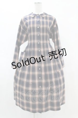 画像: Jane Marple / ブリティシュチェックのダブリエドレス M スティールブルー H-25-06-10-1040-JM-OP-KB-ZH