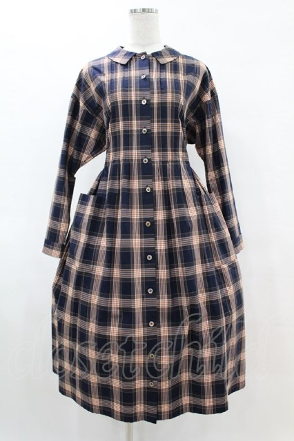 画像1: Jane Marple / ブリティシュチェックのダブリエドレス M スティールブルー H-25-06-10-1040-JM-OP-KB-ZH (1)