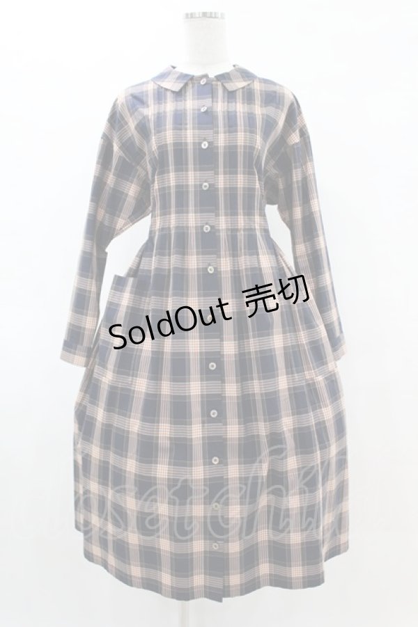 画像1: Jane Marple / ブリティシュチェックのダブリエドレス M スティールブルー H-25-06-10-1040-JM-OP-KB-ZH (1)