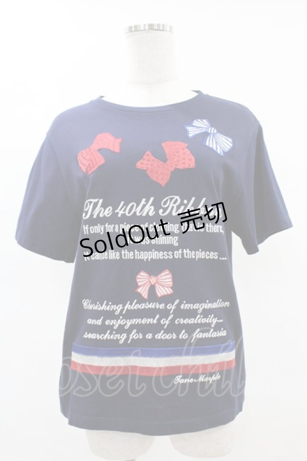 画像1: Jane Marple / Anniversary ribbonsエンブロイダリーティーシャツ レギュラー ネイビー H-25-06-10-1060-JM-TO-KB-ZH (1)