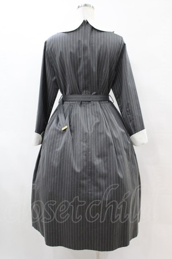画像2: Jane Marple / ブリティッシュストライプtea houseドレス  グレー H-25-06-10-1022-JM-OP-KB-ZH (2)