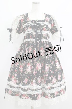 画像: metamorphose / 薔薇柄袖付ジャンパースカート(2000年） Free ブラック H-25-06-10-011-ME-OP-NS-ZH